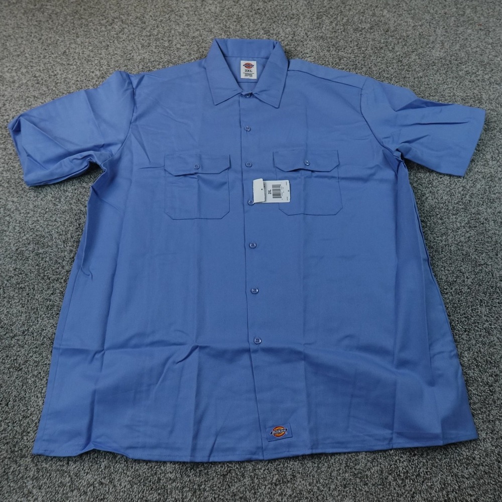 NEW Dickies Shirt Mens 2XL Blue Twill Short Sleeve Button Up Workwear Uniform